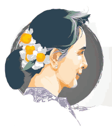 a woman with a flower in her hair is shown in a drawing