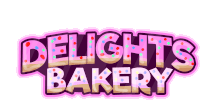 a logo for delights bakery with sprinkles on top