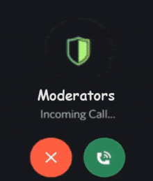 a screenshot of a phone screen that says moderators incoming call