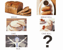 a picture of rick from rick and morty is next to a picture of bread and bread roll