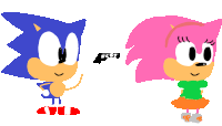 a cartoon drawing of sonic and amy with a gun in the background