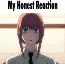 a picture of a girl with the words " my honest reaction " below her