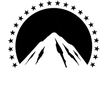 a black and white logo for paramount with a mountain in the middle