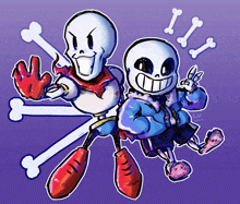 a drawing of papyrus and sans with bones behind them