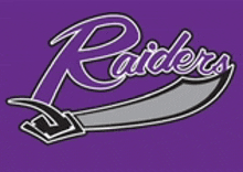 a purple logo for the raiders with a sword on it .