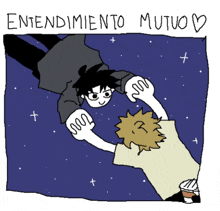 a drawing of two people holding hands with the words entendimiento mutuo written above them