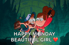 a cartoon of a boy and a girl with the words happy monday beautiful girl