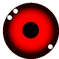 a close up of a red eye with a black circle in the middle