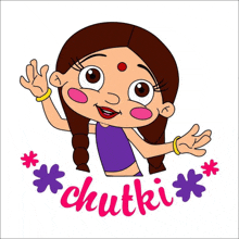 a cartoon girl with the word chutki on her chest