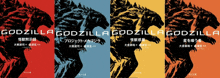 four different colored covers of a book titled godzilla