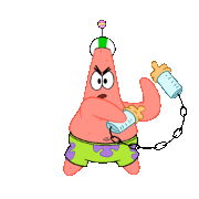 patrick star is chained to a baby bottle