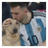 a man wearing a blue and white jersey with the number 10 on it is petting a dog