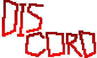 a pixel art of the word discord in red