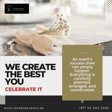 an advertisement for la table events states that they create the best you celebrate it