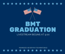 a blue background with the words bmt graduation livestream begins at 9:00