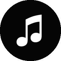 a white music note is in a black circle free icon