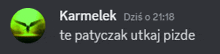 a screenshot of a text message from karmelek dated 20:18