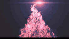 a christmas tree made of pink flames with a light coming out of the top