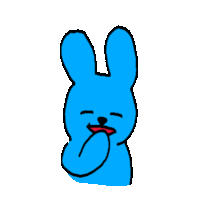 a drawing of a blue rabbit with its mouth open