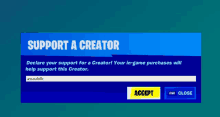 a screenshot of a support a creator page for a video game