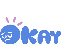 a blue okay logo with a sad face in the middle