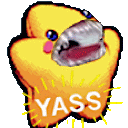 a yellow duck with its mouth open and the word yass on it