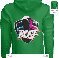 a green hoodie with the word boost on the back