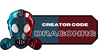 a sign that says creator code dragonrg with a gas mask on it