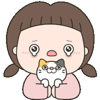 a cartoon of a girl holding a calico cat