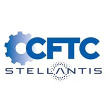 a blue logo for ccftc stellantis with a gear in the middle