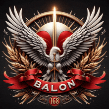 an eagle holding a sword and the word balon on a red ribbon