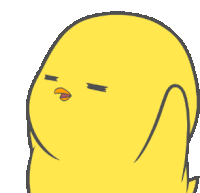 a cartoon drawing of a yellow bird with its eyes closed and a yellow beak