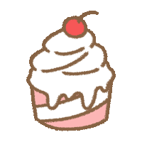 a drawing of a cupcake with whipped cream and a red cherry on top