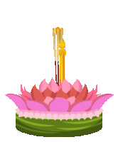 a pink lotus flower with a candle and incense stick