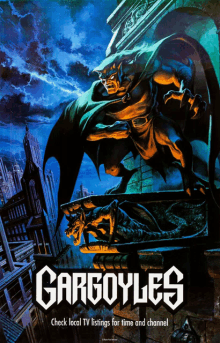 a poster for gargoyle 's shows a gargoyle on top of a building