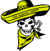 a drawing of a skull wearing a sombrero that says los santos vagos on it