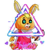 a drawing of a bunny with the word hello in neon