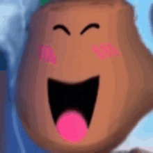 a close up of a cartoon character 's face with a pink tongue out .