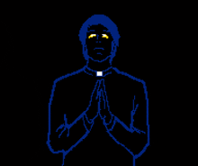 a pixel art drawing of a priest with his hands folded in prayer