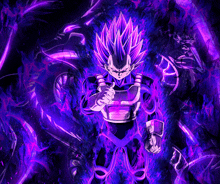 a purple dragon ball z character is standing in front of a purple background