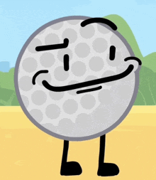 a cartoon golf ball with a face and legs