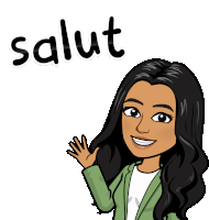 a cartoon of a woman waving with the word salut above her