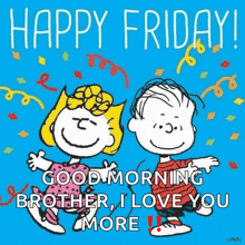 a picture of snoopy and lucy saying happy friday