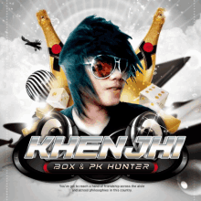 a poster for khenjhi box & pk hunter shows a man wearing sunglasses and headphones