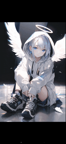 a girl with white wings and a halo on her head