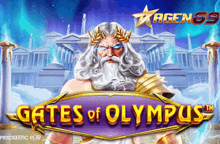 a game called gates of olympus has a picture of zeus on the screen