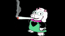 a cartoon character is smoking a cigarette with smoke coming out of its mouth .