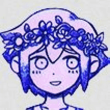 a girl with a flower crown on her head is smiling .