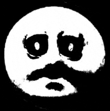 a black and white drawing of a smiley face with a beard and a mustache .