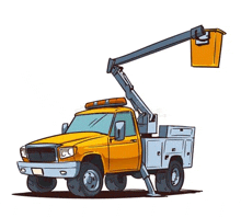 a cartoon illustration of a utility truck with a crane attached to the back .